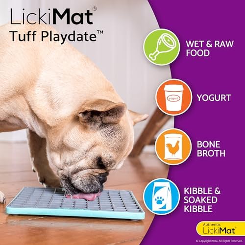 LickiMat Tuff, Heavy-Duty Playdate, Dog Slow Feeder Lick Mat, Boredom Anxiety Reducer; Perfect for Food, Treats, Yogurt, or Peanut Butter, Fun Alternative to a Slow Feed Dog Bowl, Turquoise