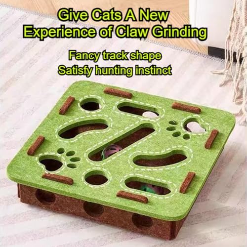 Interactive Cat Puzzle Feeder Toy – Felt Maze Box with 3 Jingle Balls – Mental Stimulation, Slow Feeding & Fun Exercise for Indoor Cats & Kittens (1,Round-Green)