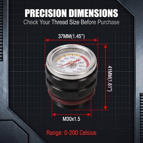 1 PC Oil Temperature Gauge, M30 x 1.5 Thread 0-200℃ Oil Thermometer for Motorcycle, Aluminum Alloy Body with Clear Dial, Compatible with Kawasaki W650 W400 W80 1987-1998 (Black)