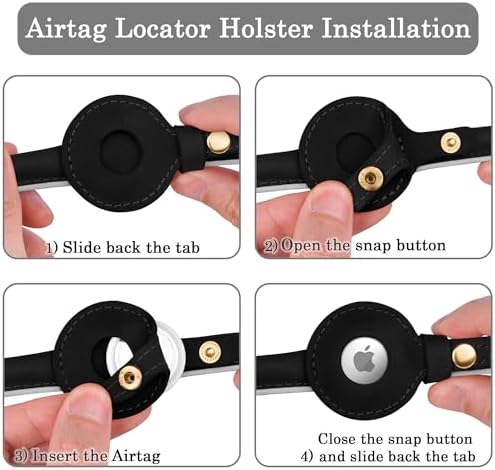 OOPSDOGGY Rolled Leather Dog Collar with Airtag Holder - Reflective Round Airtag Dog Collar - Soft Tracking Pet Collar for Small Dogs Puppy Cats Kitten (Black, L, 14"-18")