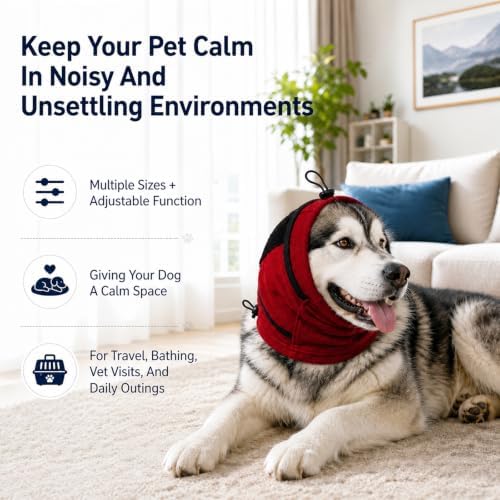 Dog Ear Muffs Noise Protection,Soft Calming Hoodie Quiet,Dog Calming Hoodie & Ear Cover,Soft Double-Layer No Shake Head Wraps,Quiet Ear Covers for Thunderstorm,Firework,Bath,Grooming,Gray/S