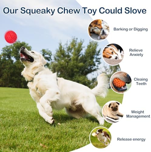 2 Pack Indestructible Squeaky Dog Balls for Aggressive Chewers, Interactive Dog Toys for Teething, Relieving Anxiety. Chew Toy for Large, Medium Breeds, Outdoor Rubber Balls.