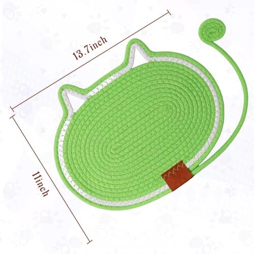 Cat Scratcher Mat Natural Cotton Rope Oval Horizontal Floor Cat Scratch Bed Pad with Ball Toy Protector for Furniture Floor Wall (Green, 2 PC)