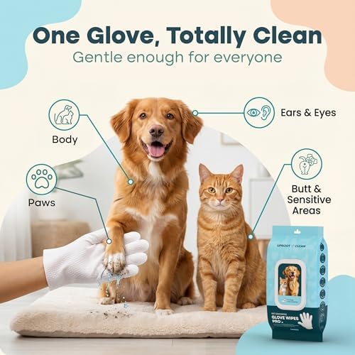 Uproot QuickClean Gloves Pro: Extra-Thick Pet Glove Wipes for Dogs & Cats - Easy Wipe Paws, Eyes, Ears, Butt, & Body - Lick-Safe for Cats & Dogs - Cleaning, Deodorizing & Grooming (20+6 Pack)