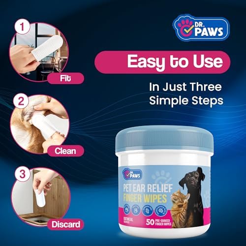 Dog Ear Cleaner Finger Wipes - Ear Finger Wipe for Dog Ear Infection Treatment, Easy to Use Cat Ear Cleaner, Eliminates Odor, Dog Ear Cleaning Solution, Dog Ear Wipes (Oatmeal)