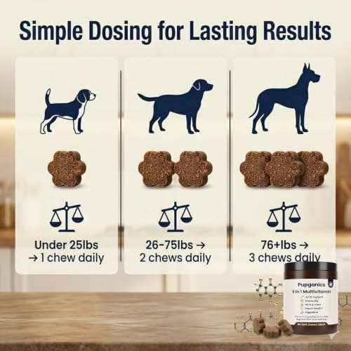 Pupganics Multivitamin Daily Soft Chews for Dogs, 5 in 1 multivitamin for Hip & Joint, Heart Health, Skin & Coat, Digestion & Immune Support, with Probiotics, Glucosamine, Vitamin A/D3/E (Beef)