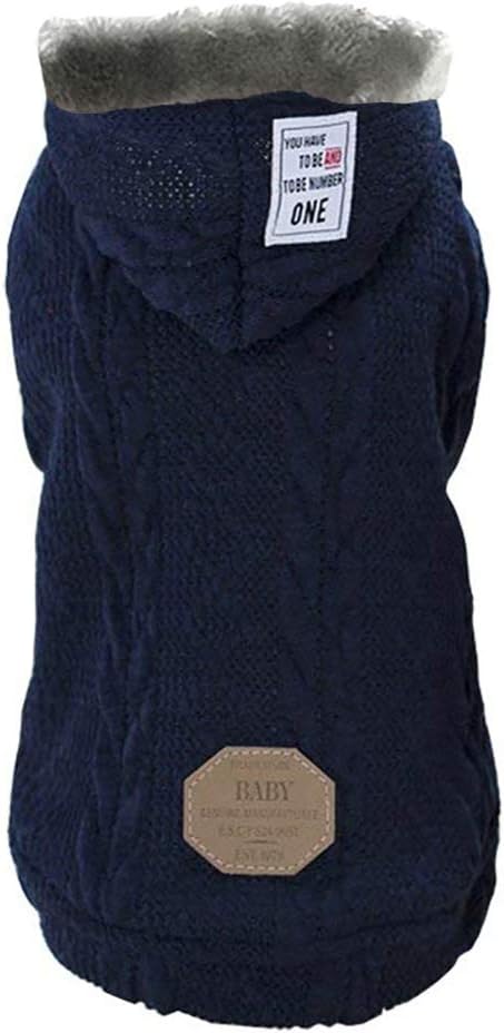 Rdc Pet Clothes Dog & Cat Winter Warm Turtleneck Sweater with Cap - Fleece Coat (XXL, Classic-Blue)