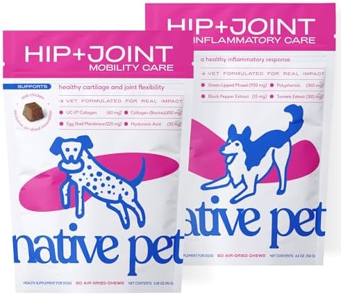 Native Pet Joint Care & Pain Relief Bundle: Hip & Joint Supplement for Dogs - Helps Maintain Healthy Cartilage & Flexibility - Pain Relief for Dogs with Collagen to Promote Bone Health - 60 Count
