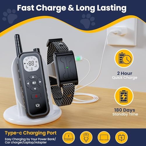 Wireless Dog Fence, Electric Fence, 185 Days Standby Training Collar, Flash Light & Waterproof Portable Dog Perimeter Collar with 3 Training Mode for 1 Dog Large Medium Upgraded Dark Grey for 1 Dog