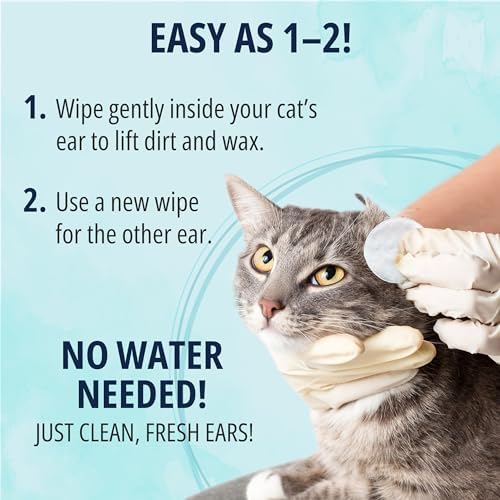 NOVEHA 150 PCs Cat Ear Wipes that Gently Clean & Soothe Sensitive Cat Ears; Soft Ear Cleaner for Removing Wax, Dirt & Odor; Alcohol-Free Ear Care with pH Balanced Formula; Unscented Grooming Care