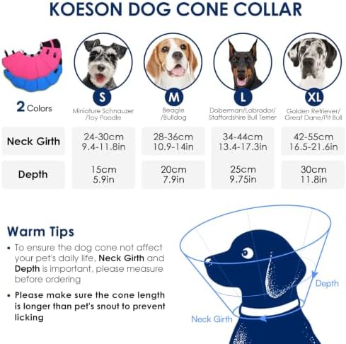 KOESON Medium Dog Cone, Surgery Recovery Dog Soft Cones, Pink M