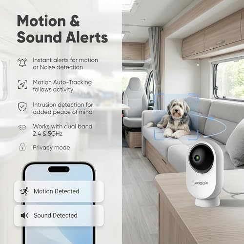 Waggle RV Mini Camera - 1080p HD Wireless Security Camera for RVs – Built-in SD Card (128GB), 2-Way Audio, Night Vision & Motion Detection - Ideal for Indoor Use - WiFi & Subscription Required