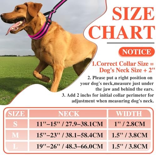 Martingale No Pull Dog Collar for Large Medium Small Dogs, Heavy Duty Nylon Adjustable Reflective Anti Pull Slip Collar with Buckle for Training Walking Hunting M Hot Pink