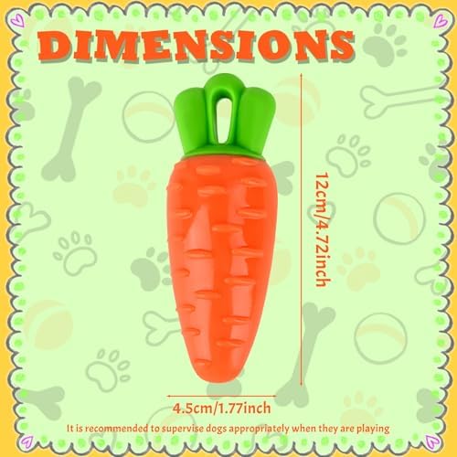 DAMAH Dog Squeaky Chew Toys for Aggressive Chewers, Rubber Carrot Dog Toys for Training and Cleaning, Durable Interactive Tough Dog Toy for Puppy Medium Dogs