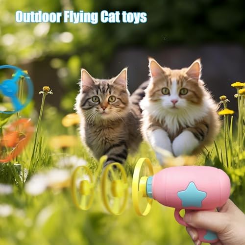 Cat Fetch Toys, Interactive Flying Cat Toy with 20 Flying Propellers, Dog Cat Pet Tracks Chasing Toy for Indoor,Outdoor Cats(Dark Blue+20 Propellers)