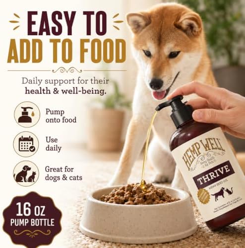 Hemp Well Thrive Hemp Oil for Dogs & Cats, Omega 3 & 6 Supplement, 2 Fl Oz