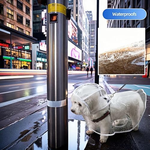 Clear Dog Rain Poncho for Small Medium Dogs,Heavy Waterproof Raincoat with Hidden Leash Hole&Adjustable Snaps,Pet Hooded Cape for Bichon Poodle (14-19 lbs) (Transparent, XX-Large)