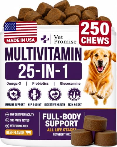 25-in-1 Dog Vitamins and Supplements, 250 Chews, Dog Multivitamin Chewable