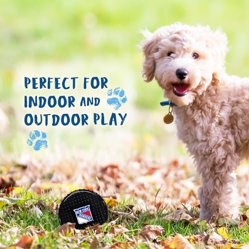 Pets First NHL NY Rangers Hard-Nylon Bacon-Flavored Hockey-Puck Chew Toy, Indestructible Dog and Cat Chewy Toy, Tug, Fetch Toy, Sporty Fun Toy for Dogs