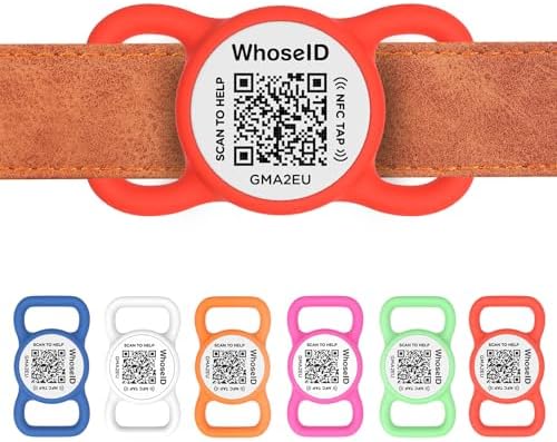 QR Code Dog Tag with NFC, Personalized Pet ID Tag, Silent Silicone Dog ID Tag, Modifiable Pet Online Profile, Multiple Emergency Contact, Scan QR Code Send GPS Location Email (Small, Red)