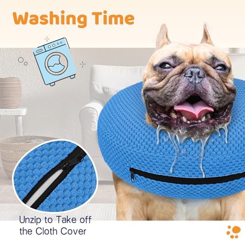 Supet Inflatable Dog Cone Collar for Dogs to Stop Licking, Dog Donut Collar After Surgery, Soft Pet Cone for Small Medium Large Dogs Blue 02 L