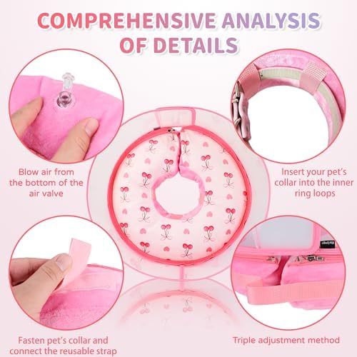 Inflatable Recovery Dog Cone Collar for Large Medium Dogs After Surgery, Soft Dog Donut Collar Adjustable Recovery Bone for Pets, Prevent from Biting & Scratching (Pink, XL)