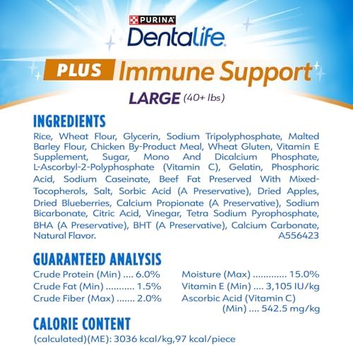 Dentalife Purina Plus Immune Support Chicken, Apple and Blueberry Flavor Large Dog Dental Chews - (2) 19 ct. Pouches