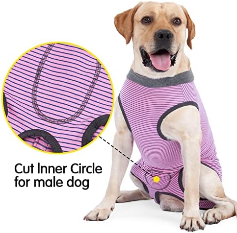 Dotoner Dog Recovery Suit Abdominal Wound Puppy Surgical Clothes Post-Operative Vest Pet After Surgery Wear Substitute E-Collar & Cone(L,Pink)