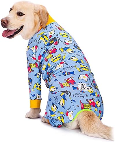 Dog Surgery Recovery Suit Female Male for Dogs After Surgery Medium Large Dogs Onesie Dog Pajamas Pjs Clothes (Blue Cartoon, 36 (Chest 37.8 in | Backlength 25.98 in))