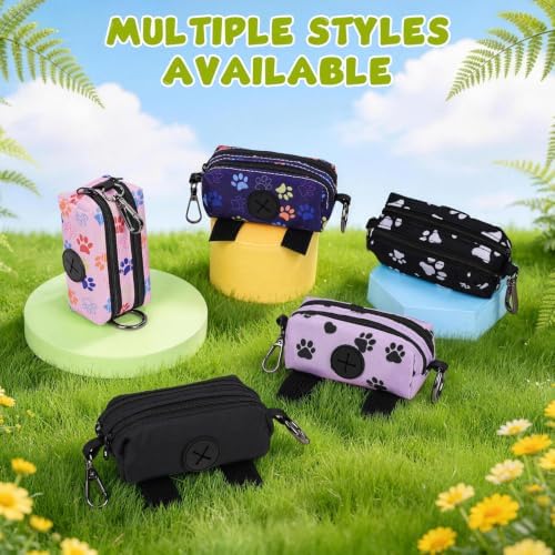 Dog Poop Bag Holder for Leashes 2 Zipper Pockets Pink 1 Pack