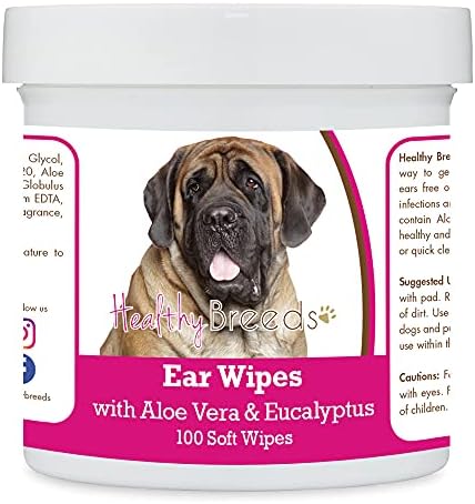 Healthy Breeds Mastiff Ear Cleaning Wipes with Aloe & Eucalyptus for Dogs 100 Count