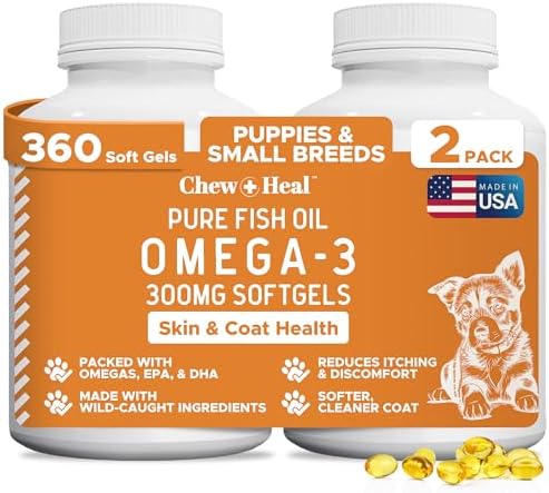 Wild Caught Fish Oil for Dogs, 300mg - 360 Omega 3 Softgel Capsules