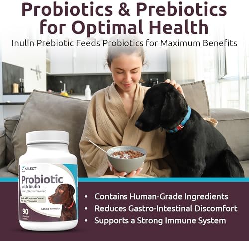 K9 Select Pet Probiotics for Dogs with Inulin – Dog probiotics for Digestive Health & Gut Support with Digestive Enzymes for Dogs, Supports Yeast Balance & Dog Digestive Support – 90 Tablets