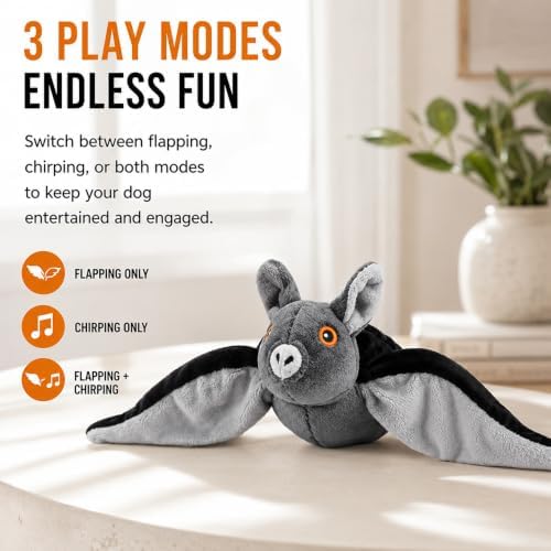 Flying Bat Toy for Dogs & Cats Realistic Bat Flight Flapping Wings Interactive Pet Toy with Chirping Mimics Real Flying Motion Detachable USB Rechargeable Hanging and Ground Play，1set