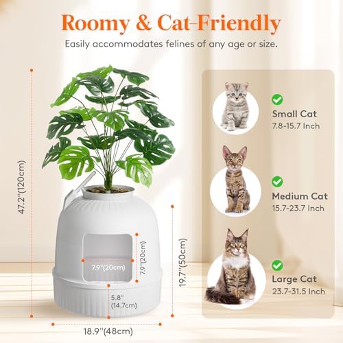 Lifewit Hidden Plant Cat Litter Box with Plastic Scoop, White