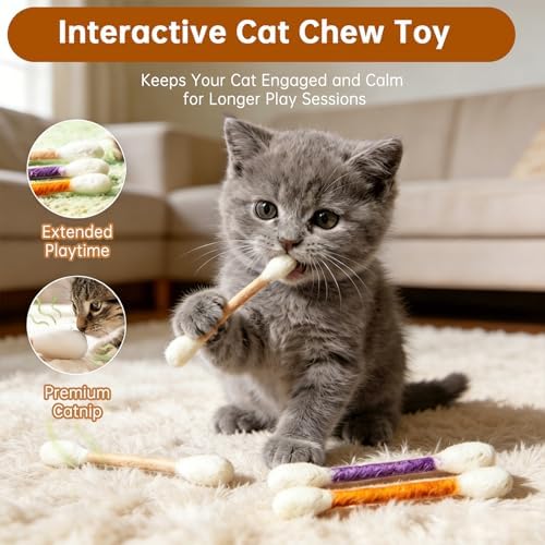 6 Pack Giant Cotton Swab Catnip Toys,Giant Qtip Cat Toy,Felt Interactive Kicker Chew Toys for Kittens & Indoor Cats, Soft Teething Toy with Organic Catnip, Eases Boredom, Cat Lover Gift (Beige)