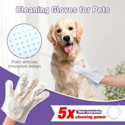 Pet Glove Wipes for Dogs & Cats, Pet Cleaning Gloves 30 PCS