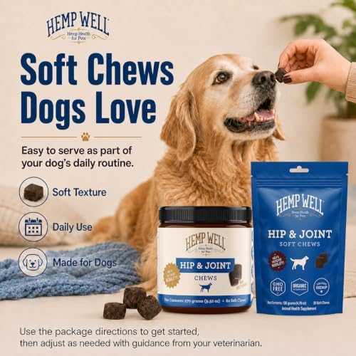 Hemp Well Hip & Joint Dog Soft Chews with Glucosamine & Hemp, MSM, 30 Count