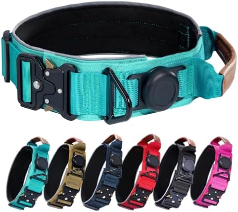 2" Tactical Dog Collar with Airtag Holder & Handle for Medium Dogs (Teal)