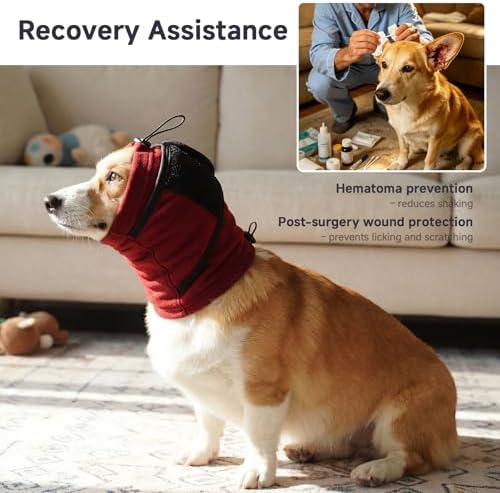 Nanaki Anti-Shake Ear Cover for Small Dogs, Calming Warm Pads,Red,S