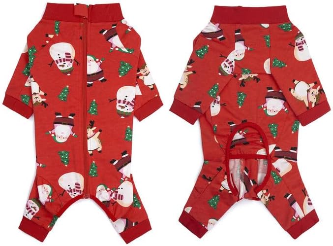 Recovery Suit for Dogs Full Zipper, Four-Legged Onesie Dog Recovery Suit After Surgery, Cute Soft Bodysuit Cone Alternative Male Female Dog Neuter Anti Licking Wounds, Snowman, 2X-Large