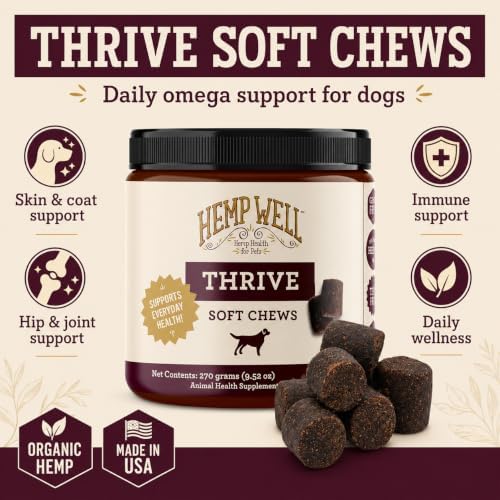 Hemp Well Thrive Dog Soft Chews with Organic Hemp, Omega 3 & 6, 60 Count