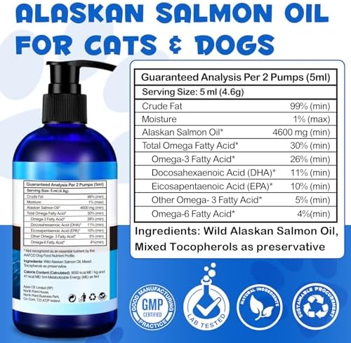 Alaskan Salmon Oil for Dogs 2Pcs, Omega 3 Fish Oil with Natural EPA+DHA Fatty Acids for Skin, Joints, Coat Health, Dog Skin and Coat Fish Oil Liquid Supplement, All Ages All Breeds 17.6fl.oz.(2 x 8.8)