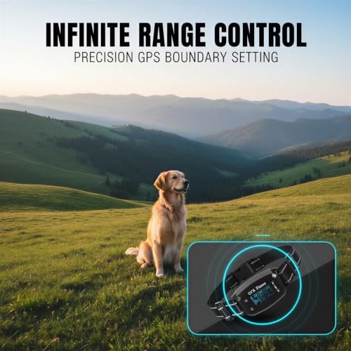 GPS E-Fence Collar, Wireless Dog Collar Fence System, 0.018-1.2 Miles / 30-2000 m Safety Distance, Bark Trainer with 3 Correction Modes for Pet Training, IPX6 Waterproof ABS, Black 1000mAh Battery