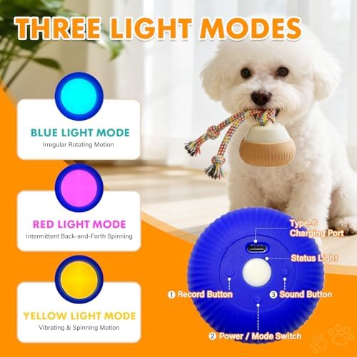Interactive Cat Toy, 360° Rotating Automatic Moving cat Toys, Voice Recordable Auto Rolling Pet Toy with LED Sound & Music, Rechargeable Interactive Cat Toys for Indoor Cats & Small Dogs (Blue)