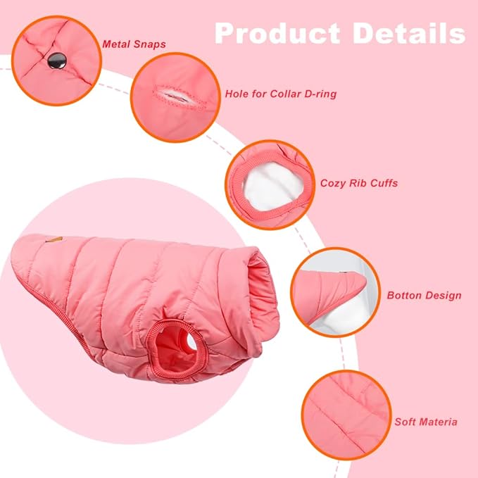 Warm Dog Coat, Windproof Dog Jacket Fleece Pet Winter Coats Solid Color Dogs Clothes Cold Weather Pet Jacket Vest Soft Puppy Apparel for Small Medium Dogs Cat (XXL, Pink)