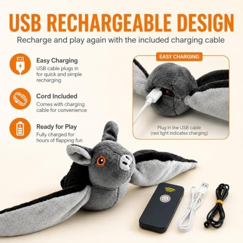 Flying Bat Dog Toy, Interactive Pet Toy that Flaps and Flies, Keeps Dogs Active and Engaged, Indoor Exercise Chase Toy for Puppies and Adult Dogs (Sparrow)