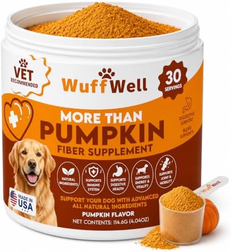 WuffWell Pumpkin Powder for Dogs - Fiber Supplement with Probiotics, USA