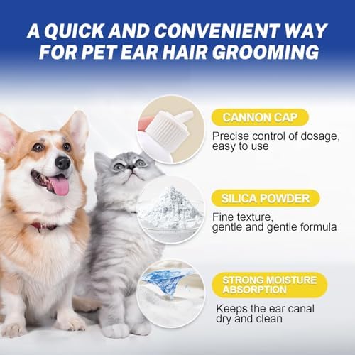 Dog Ear Hair Removal Kit with Ear Powder, Finger Wipes & Forceps