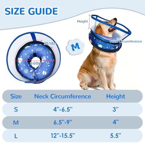 Inflatable Dog Cone Collar with Anti-Licking Clear Shield, for Dogs Cats
